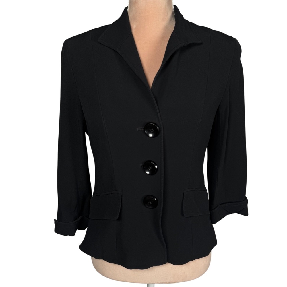 Lafayette 148 New York Blazer Women‎ 6 Black 3-Button 3/4 Sleeve Tailored Jacket